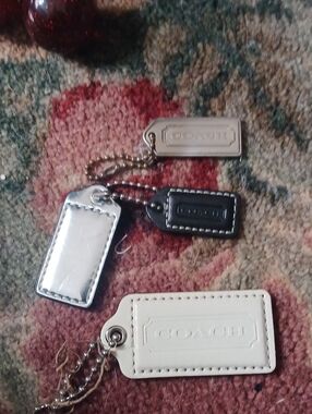 Coach Leather & Metal Tag Keychain Set — White, Black, Silver